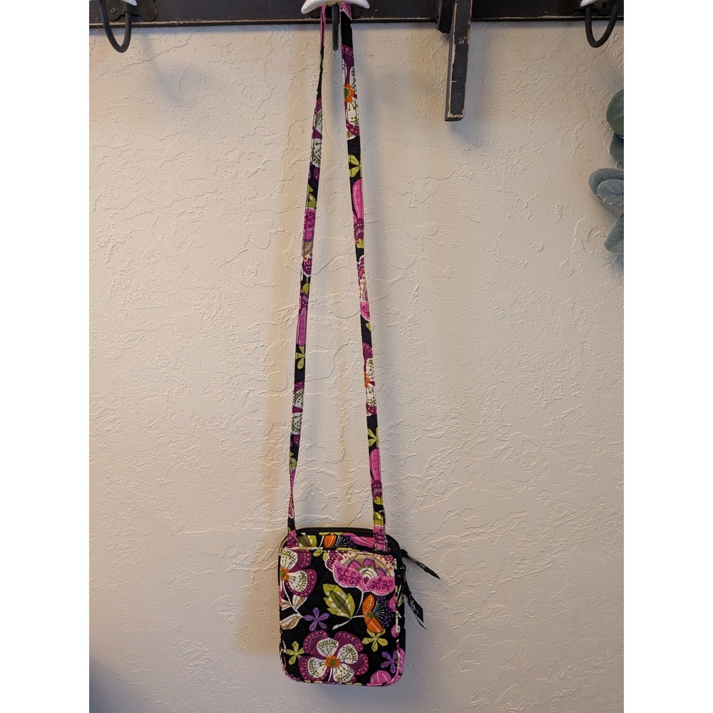 Vera Bradley Crossbody Bag Black Floral Butterfly Pattern Small